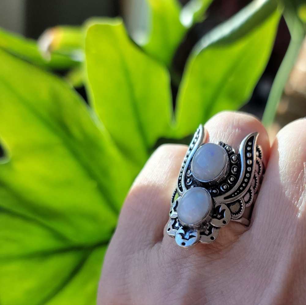 Gorgeous Angel Wing Moonstone Goddess Ring